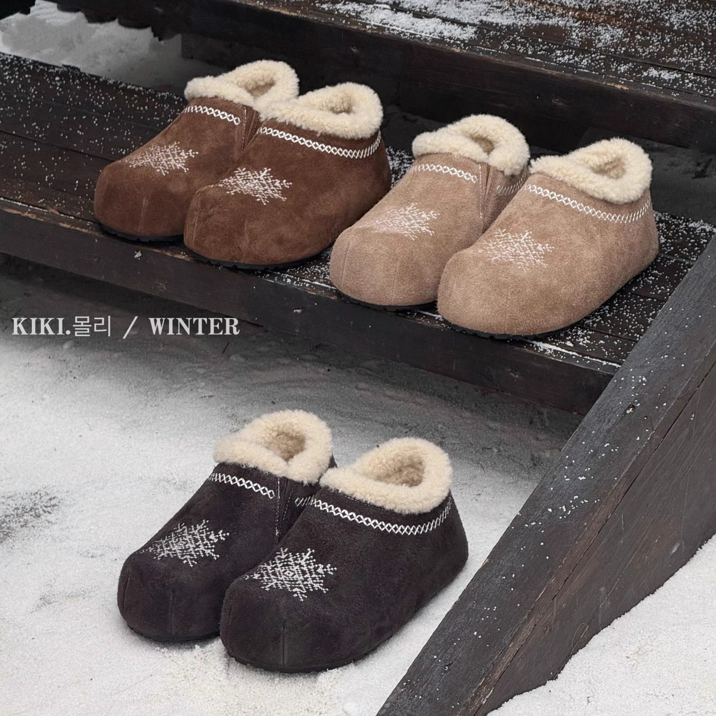 刺绣人造短毛绒圆头中跟