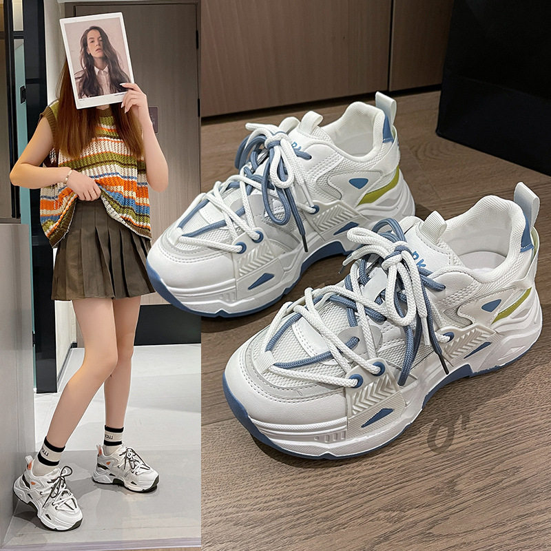 奥古斯都网面透气老爹鞋女鞋卡美路夏秋新款百搭潮鞋真皮运动鞋子