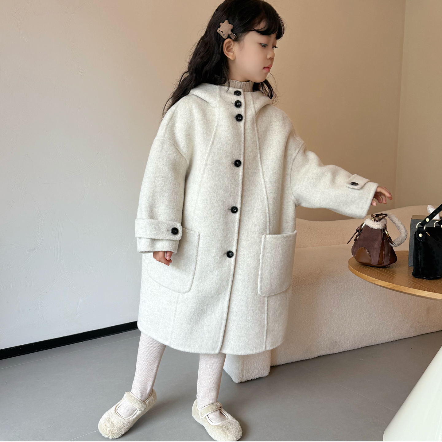 儿童双面呢大衣秋冬新款女童双面羊绒外套中长款男童羊毛呢子衣服