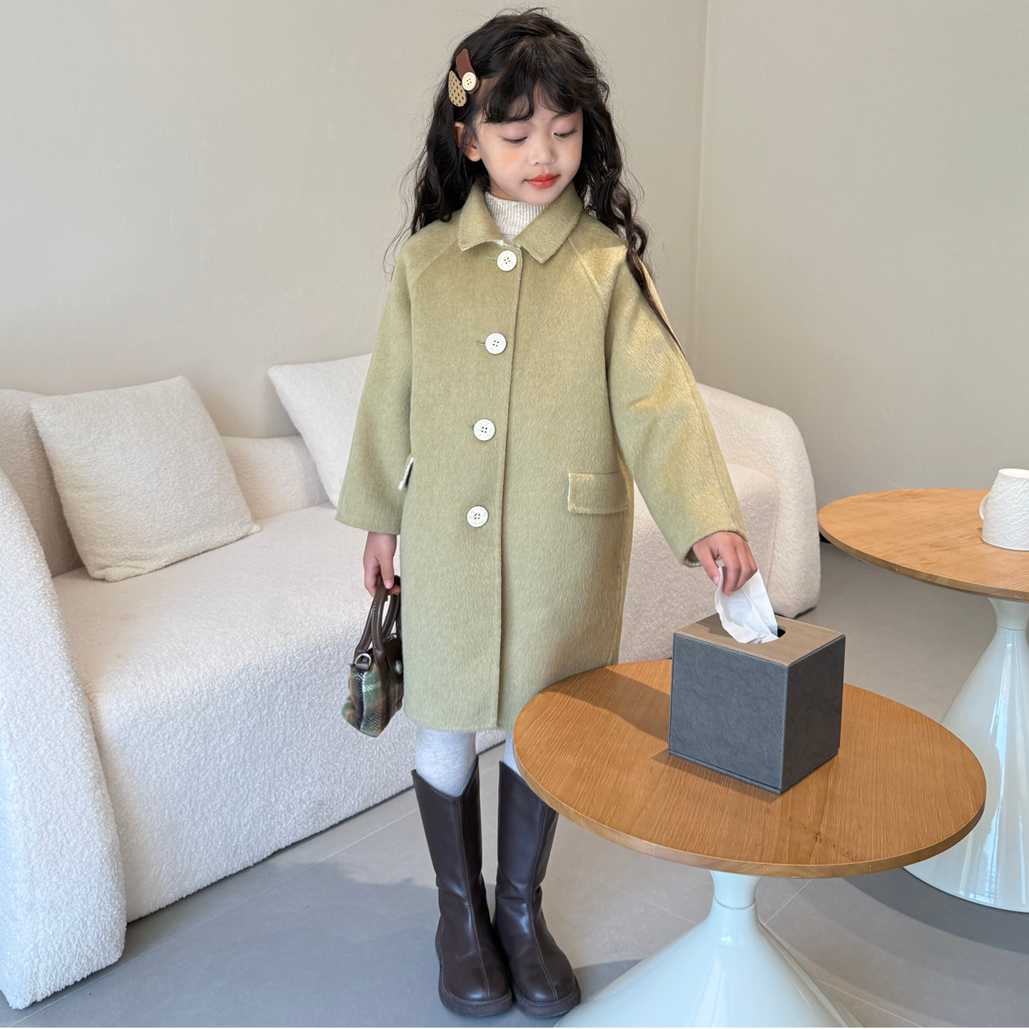 2025秋冬新款儿童双面羊绒大衣女童羊毛呢子外套小女孩中长款衣服