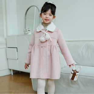 女童双面羊绒大衣手工秋冬儿童羊毛呢子外套加厚中长款公主连衣裙