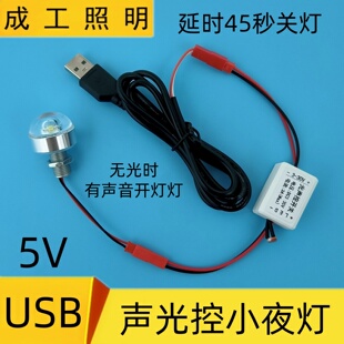 5V声光控感应小灯泡卧室走廊过道USB插口充电宝应急声控LED小夜灯