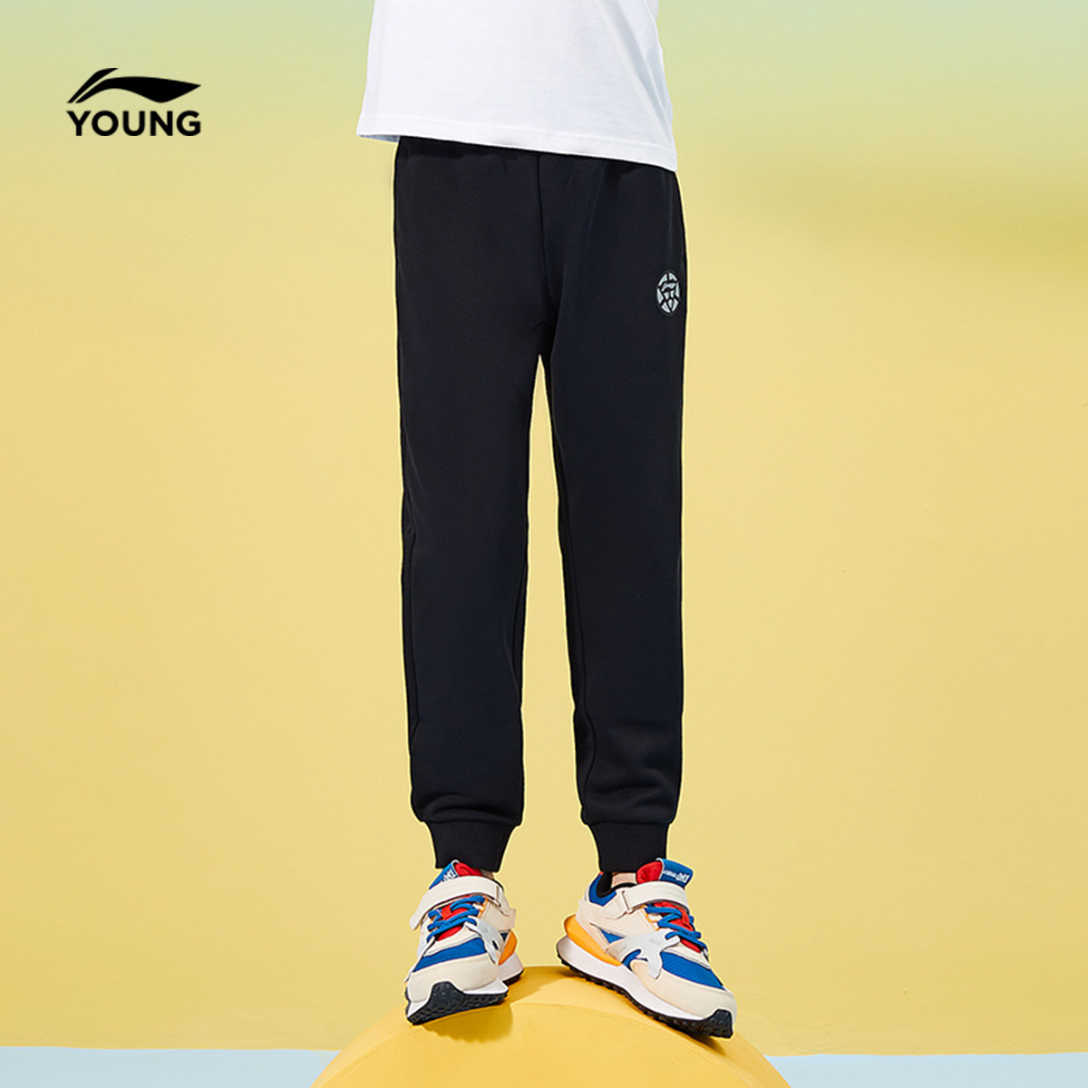 [达播]李宁童装卫裤男女大童综合体能长裤青少年春季束脚针织童装