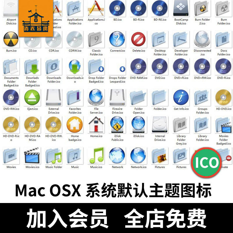 mac osx系统默认主题图标ico格式 电脑桌面应用程序图标