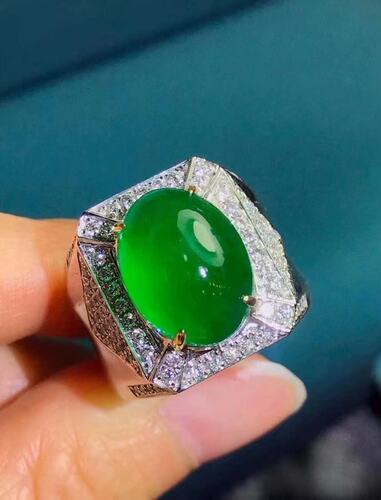 男款克拉天然真金真钻祖母绿戒指