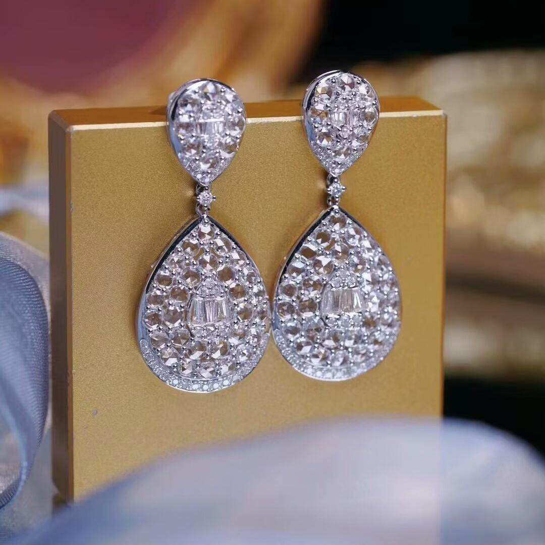 18k金女镶嵌2.8克拉天然南非高品质钻石玫瑰钻耳坠真金真钻送证书