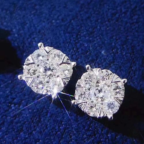 女18K金镶0.5克拉天然南非高品质钻石圆钻六围一耳钉耳环真金真钻