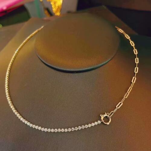 18K金女镶1克拉天然南非高品质钻石小钻手工链项链真金真钻送证书