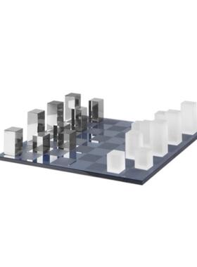 现代样板房轻奢大理石金属国际水晶棋盘摆件售楼书房创意软装摆设