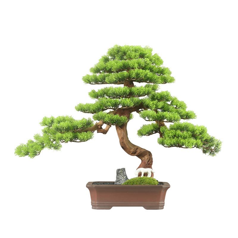 新中式仿真迎客松盆景摆件崖柏盆栽客厅假树植物酒店装饰玄关造景