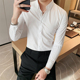 白色竖条纹衬衫 男长袖 韩版 春春季 修身 商务休闲免熨烫内搭衬0130r