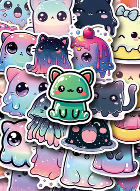 jelly cat涂鸦贴纸装饰吉利猫卡通水杯头盔防水粘贴画果冻猫新款