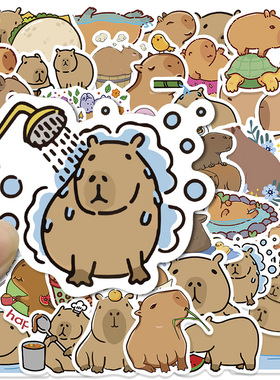 卡皮巴拉贴纸capybara女孩儿童卡通可爱水豚表情包贴画水杯行李箱