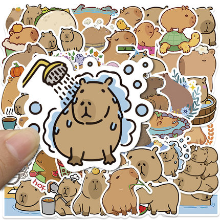 卡皮巴拉贴纸capybara女孩儿童卡通可爱水豚表情包贴画水杯行李箱