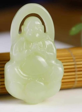 天然玉石新疆和田玉若羌黄口料弥勒佛吊坠女项链玉佩佛公挂坠玉佛