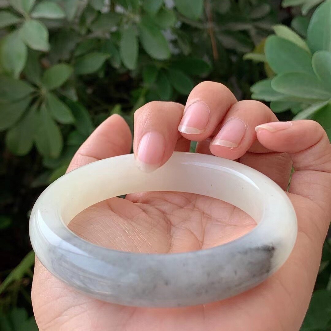 纯天然新疆和田玉山半山半水青花手镯玉镯青花镯子58圈口带证书