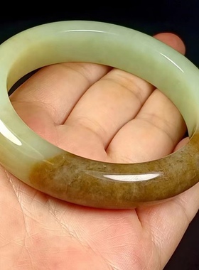 特价俄料和田玉糖黄玉镯美人条手镯玉镯糖黄玉镯子53圈口带证书