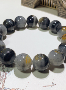 新疆和田玉青花籽料俏色黄油皮料手串青花籽料圆珠手链14mm男款