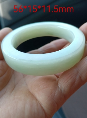 一抹翠韵天然和田玉老坑俄料翠青方条手镯56mm圈口女款玉镯带证书