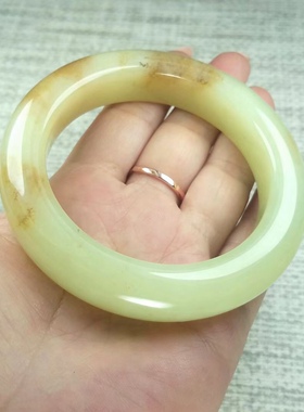 天然新疆和田玉黄口料手镯糖黄口料轮胎玉镯黄玉镯子58圈口带证书