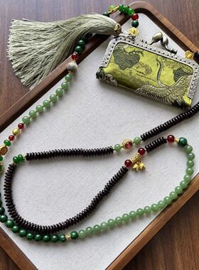 新中式国风复古菩提刺绣口红包多用斜挎链复古撞色国潮配饰礼物女