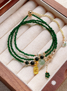 极细绿尖晶石纤细超闪进口14k石男女三圈手链