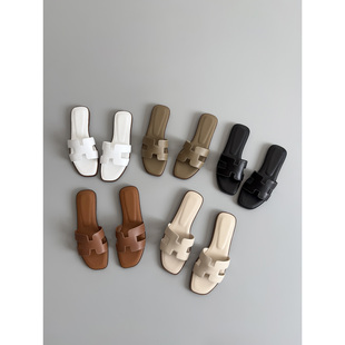 女士小牛皮H拖鞋 重磅福利来啦 莞产鼎级 新楦头 百搭一字拖凉鞋