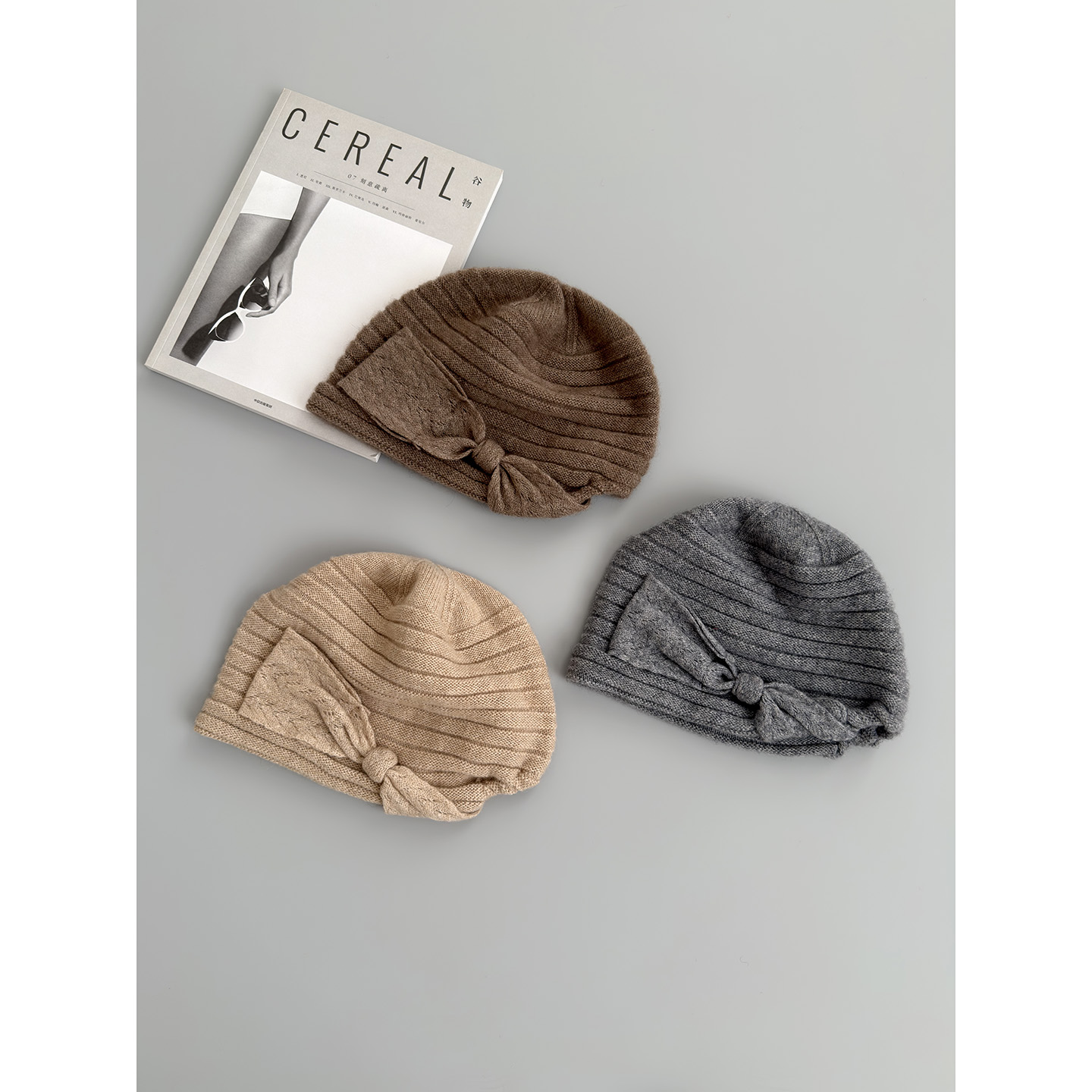 法国单山羊绒蝴蝶结女士羊绒帽子