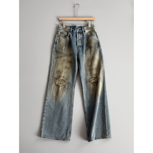 2021m 王泥染ac ZUI强平替 男女同款 日本单宁 破洞做旧牛仔裤 裤