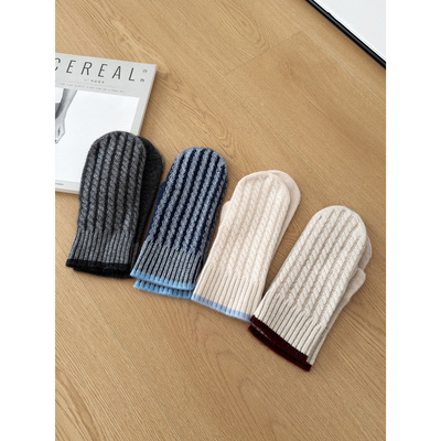 质感超好！日本定单！100%山羊绒 毛线保暖女士绞花全指针织手套