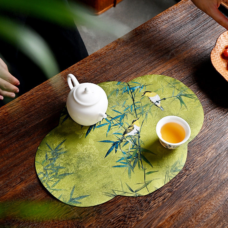 防水壶承垫茶席禅意桌旗布艺简约干泡茶盘垫中式防滑隔热香云纱
