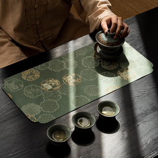 禅意织锦茶席轻奢金丝茶道桌旗提花干泡席布艺茶垫防水主人 中式