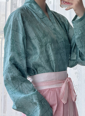 赭颜汉服原创天丝大提花消失印花飞机袖宋制对襟短衫对交穿女夏款