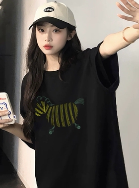短袖t恤女2026新款夏季宽松显瘦黑色半袖时尚洋气上衣纯棉体恤衫
