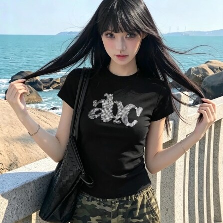美式辣妹ABC字母短款显瘦T恤