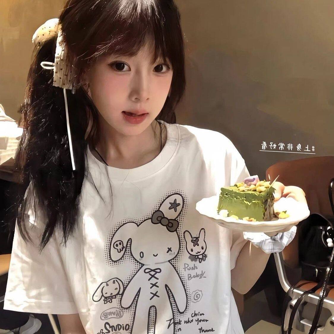 宅系日系亚文化兔子印花上衣短袖夏季2026新款y2k超萌显瘦可爱T恤