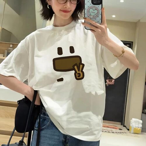 夏季白色棉质短袖宽松显瘦T恤