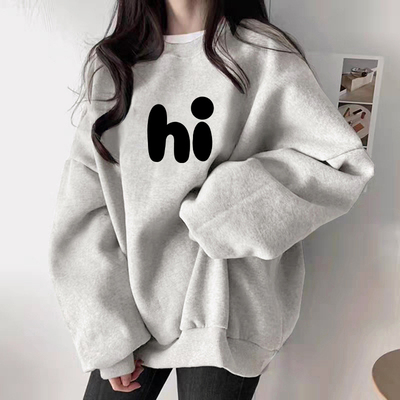 白灰色加绒圆领卫衣加厚保暖上衣