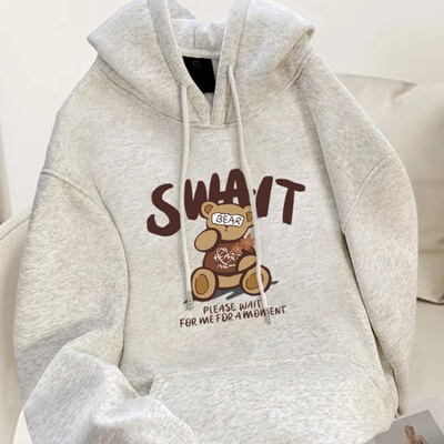 灰色连帽卫衣女宽松长袖外套上衣