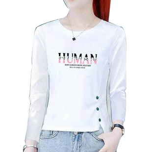 长袖t恤女秋德绒加绒款白色加绒打底衫女春秋冬装百搭不规则上衣