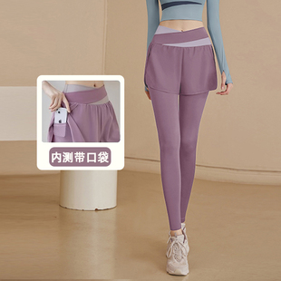 薄款 假兩件健身褲 子女秋季 款 專業馬拉松戶外高腰提臀瑜伽壓縮長褲