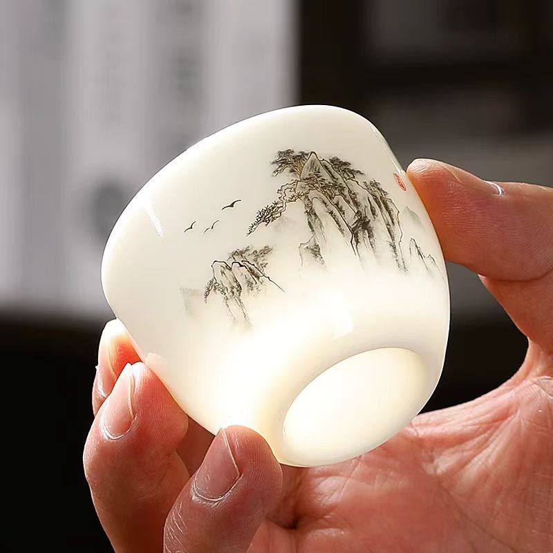 羊脂玉中式山水画陶瓷茶杯白色品茗杯功夫茶具茶艺一口杯logo定制,餐饮具,茶杯,淘宝优惠券,粉丝福利购,淘宝优惠卷