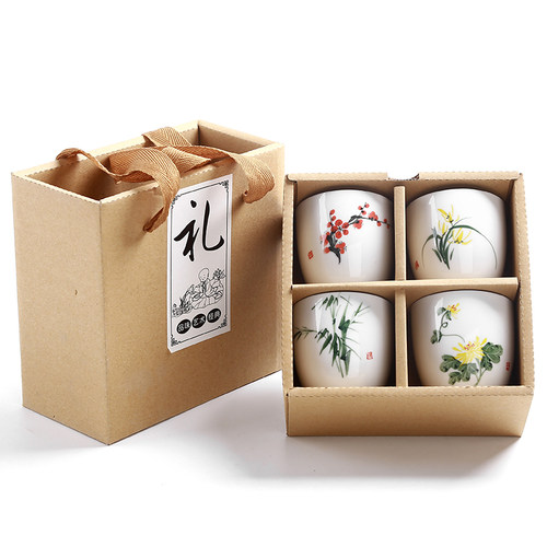 手绘茶杯梅兰竹菊春夏秋冬主人杯白瓷杯子
