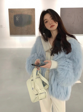 美拉德温柔风气质减龄拼接连帽毛毛外套女秋冬新款毛毛外套22880#