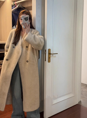 【小四粉丝专享】皮毛一体外套女过膝长款宽松显瘦V领环保33007#