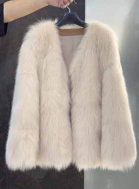 托卡毛毛外套女中长款秋冬款韩版气质百搭V领环保毛毛外套30381#