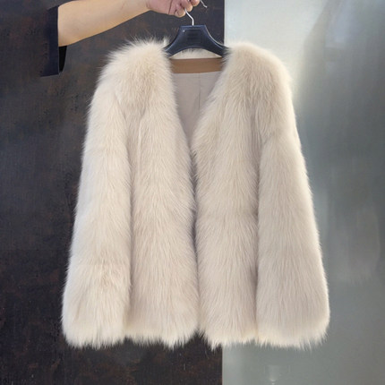 托卡毛毛外套女中长款秋冬款韩版气质百搭V领环保毛毛外套30381#