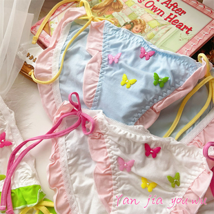 多巴胺蝴蝶少女~y2k小清新可解绑系带内裤性感纯欲日系撞色棉裤
