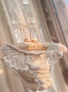 奶扑扑的。灰色软系糯透气婴儿棉蕾丝可爱少女奶油纯欲芭蕾风内裤