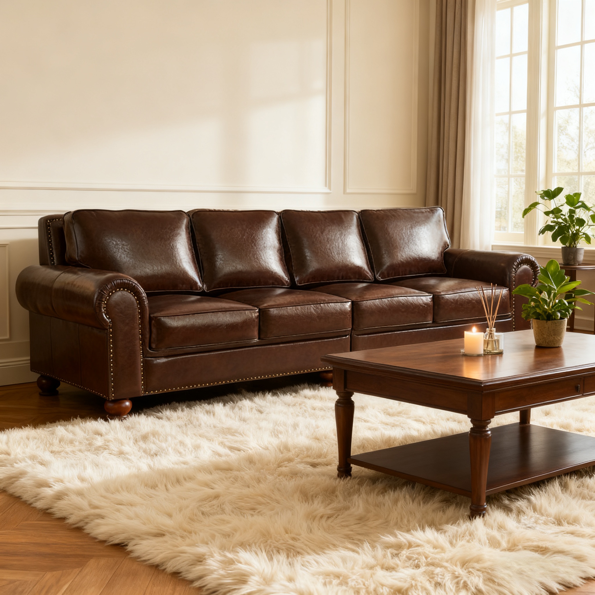 淘美庭美式复古真皮大巴顿沙发